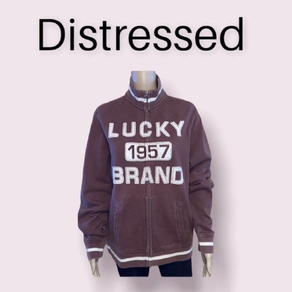 Lucky Brand Tops - Lucky Brand Distressed Brown Sweatshirt Jacket